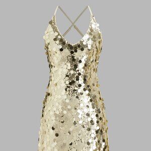 Cider • Sequins U-Neckline Criss Cross Mini Dress